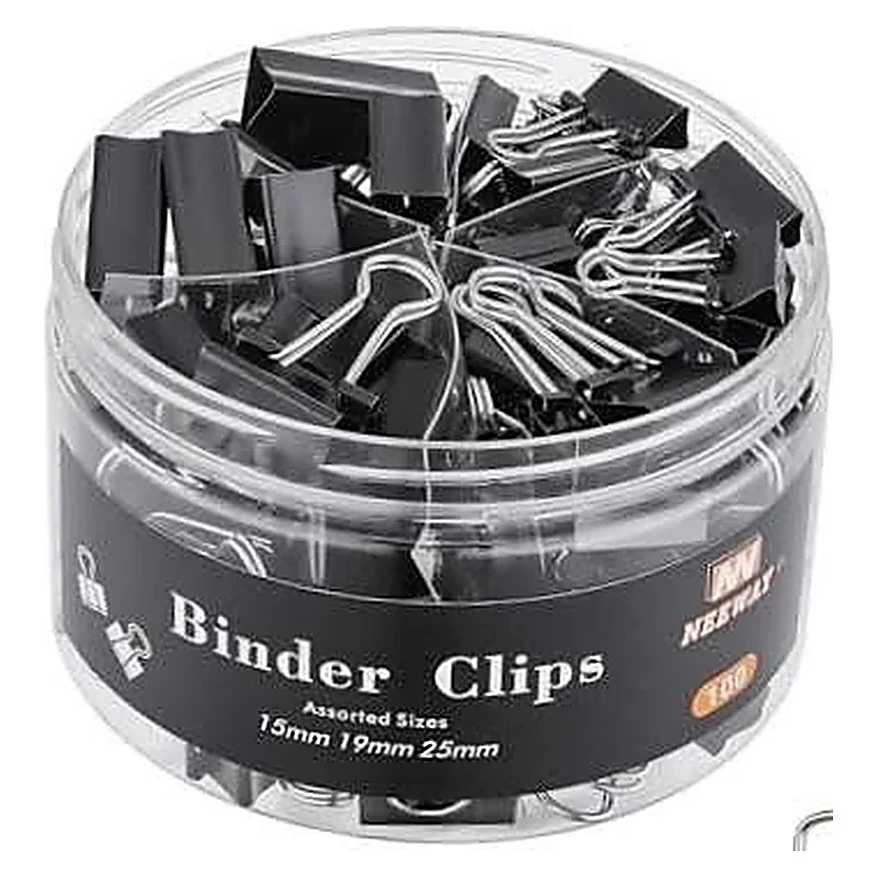 Black Binder Clips Tub Assorted