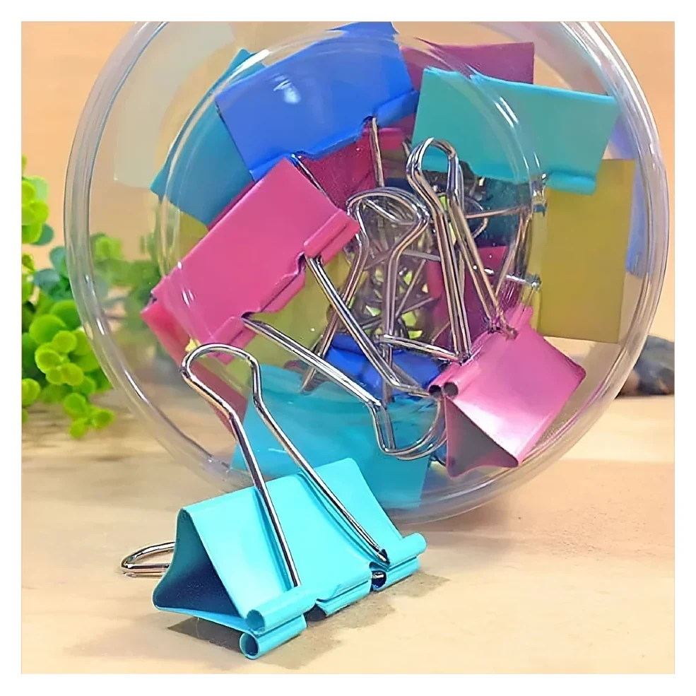 Colourful Binder Clips Jar