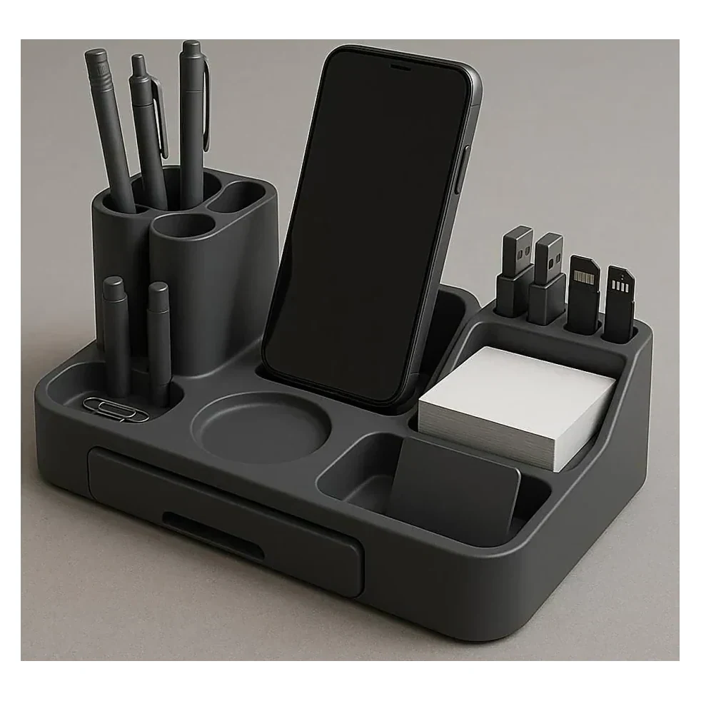 Black Desk Organiser with Phone Stand