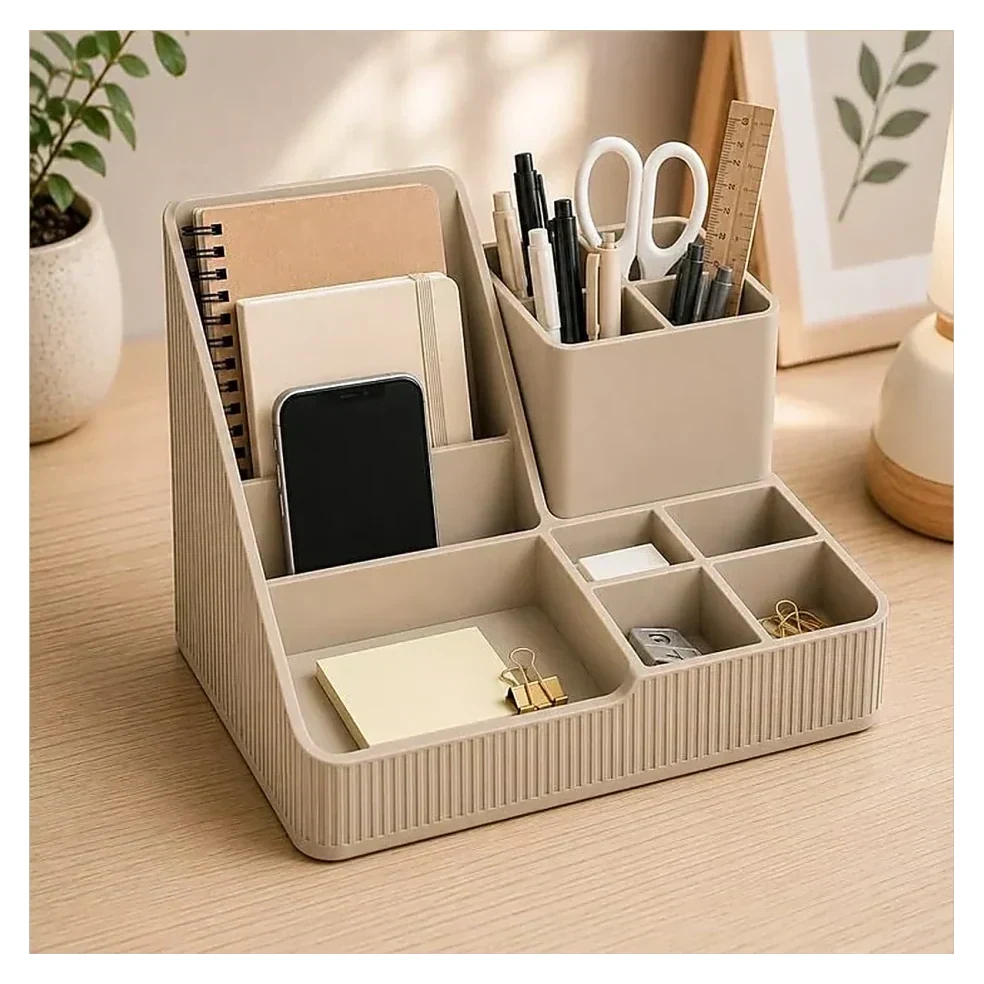 Beige Desk Organiser Set