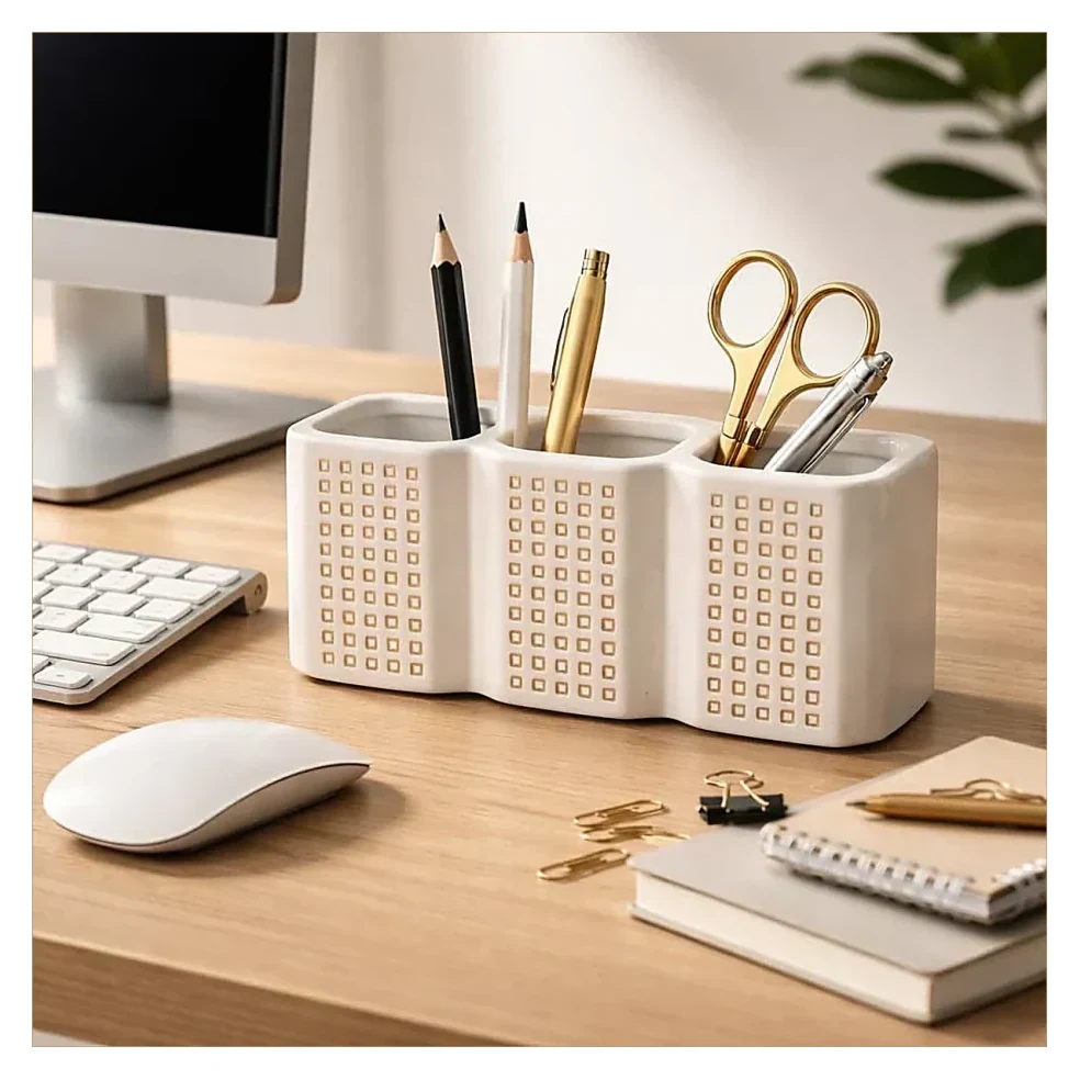 White Grid Pen Holder