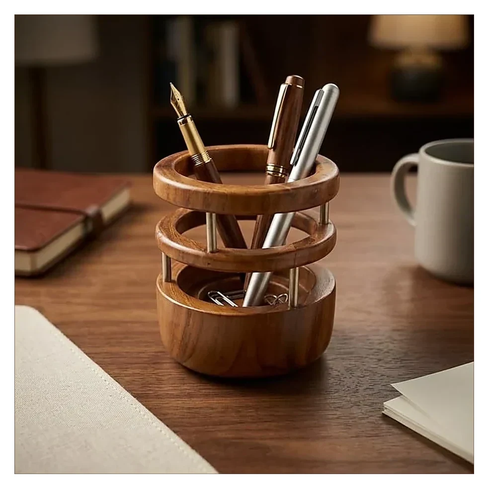 Wooden Stacked Pen Holder