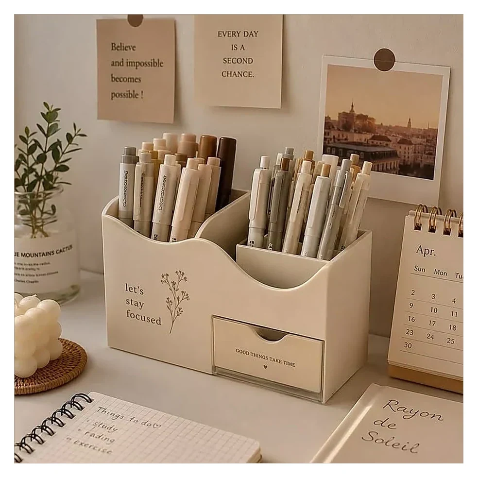 Cream Desk Organiser with Drawer