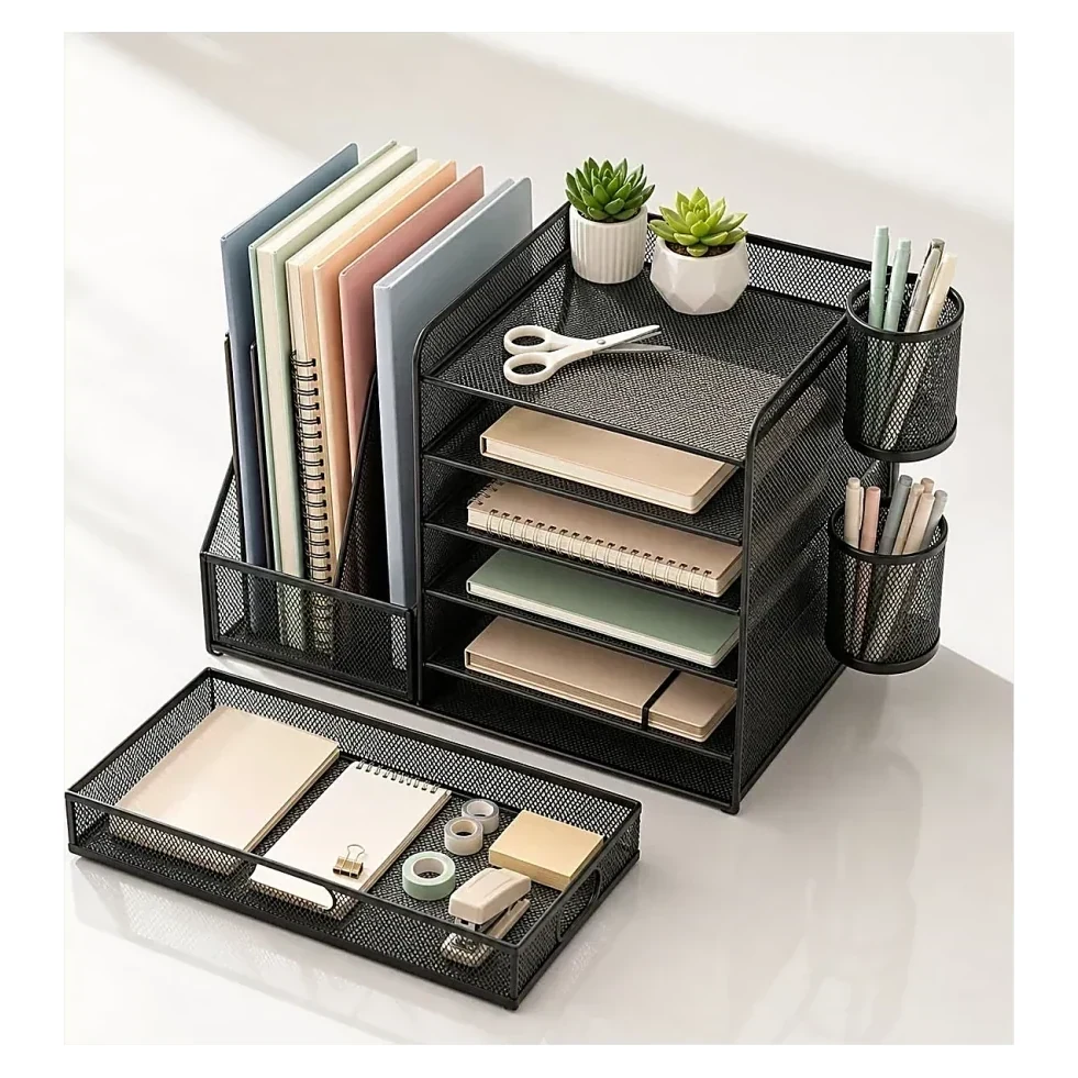 Black Desk Organiser with Shelf