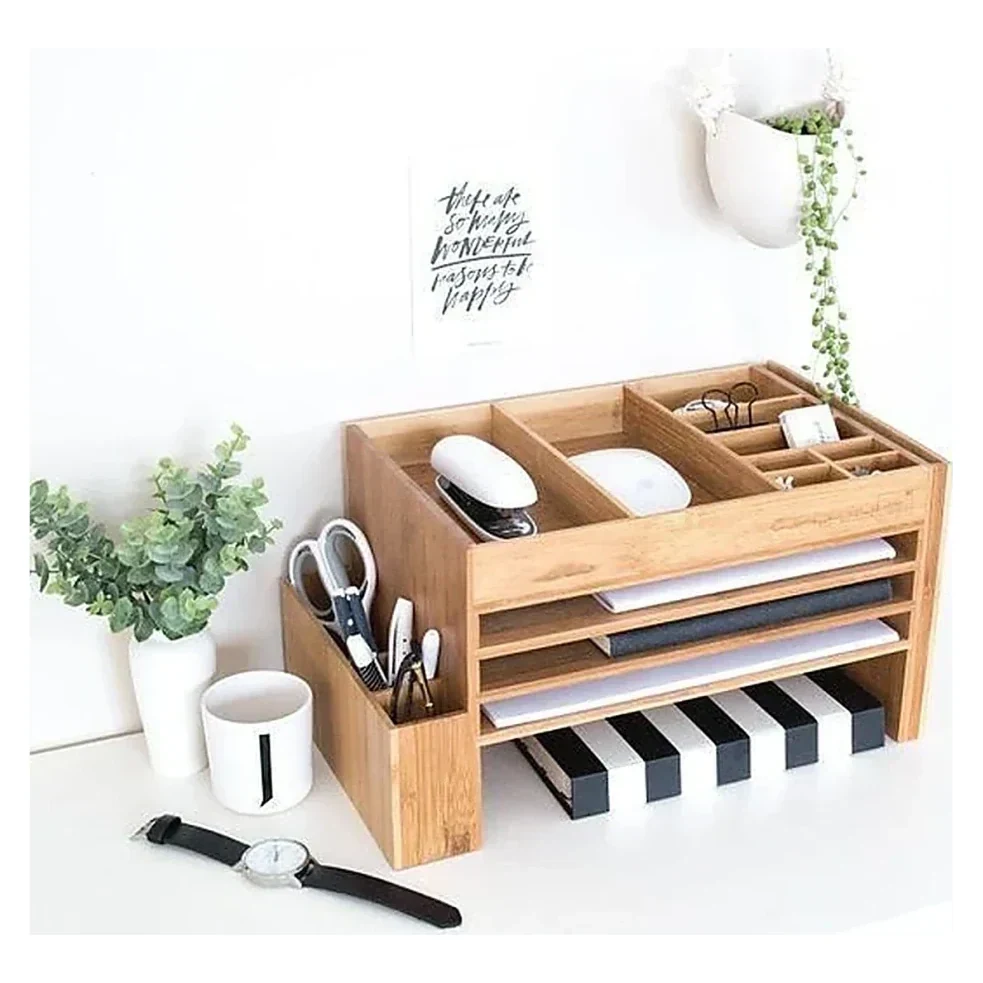 Wooden Desk Organiser with Scissors