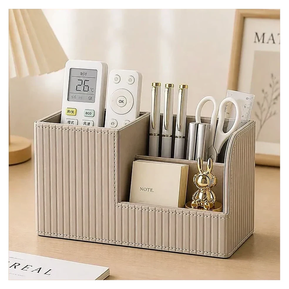 Beige Pen Holder with Phone Slot