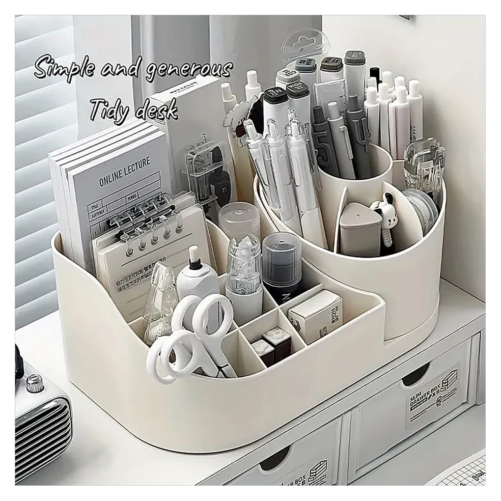 White Desk Organiser with Pens