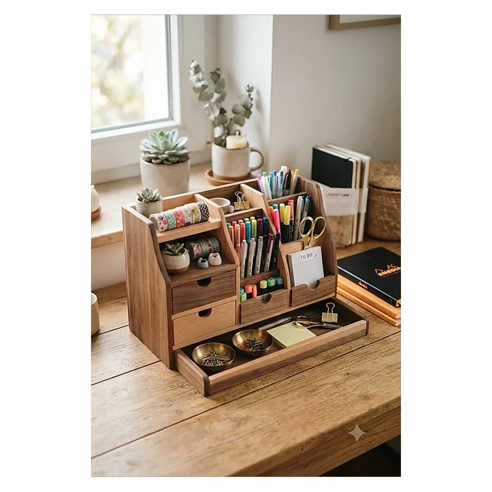 Wooden Desk Organiser with Phone