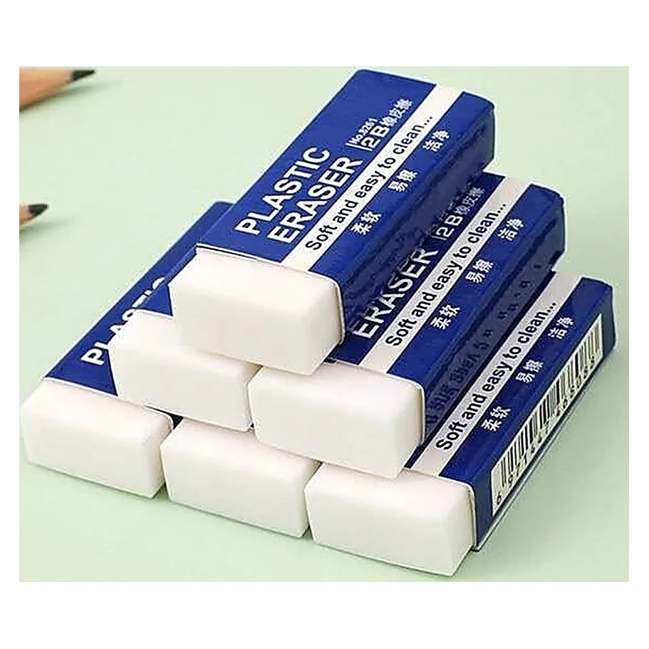 White Erasers with Blue Labels