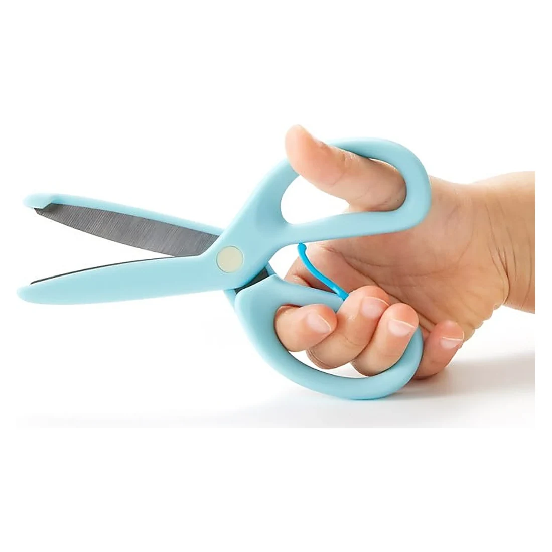 Hand Holding Blue Scissors